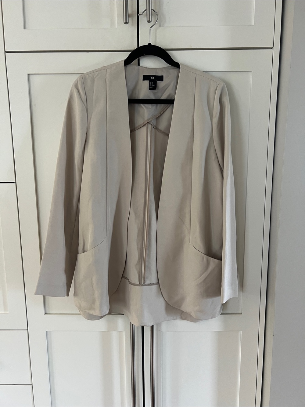 H&M Women's Beige Cream Collarless Open Blazer size 10